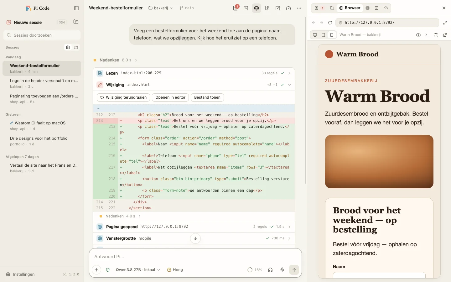 Pi Code: Pi opende een site in de ingebouwde browser op gsm-breedte
